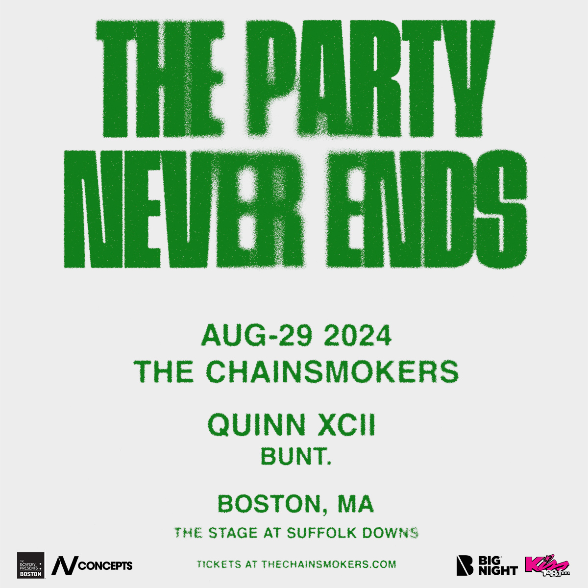 Bowery presale is live now! Get your tickets for @TheChainsmokers with @QuinnXCII + @buntmusic_ on August 29 💿 CODE: GiddyUp // axs.com/events/565610/…