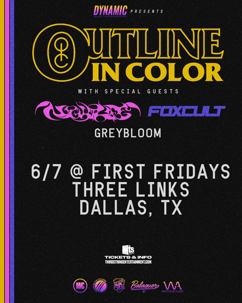 stoked to be supporting @OutlineInColor @nightlife_xo @FOXCULTBAND on 6/7 at three links! we have $17 presale, hit us up if you need one and we’ll see ya there ✨