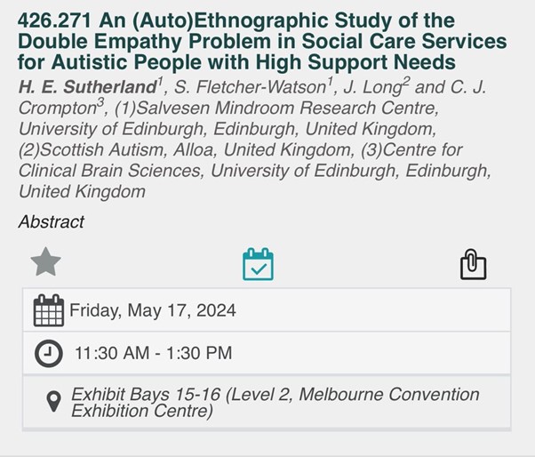 and @heasutherland will be sharing her findings on “An ethnographic study of the double empathy problem in social care settings” #INSAR2024