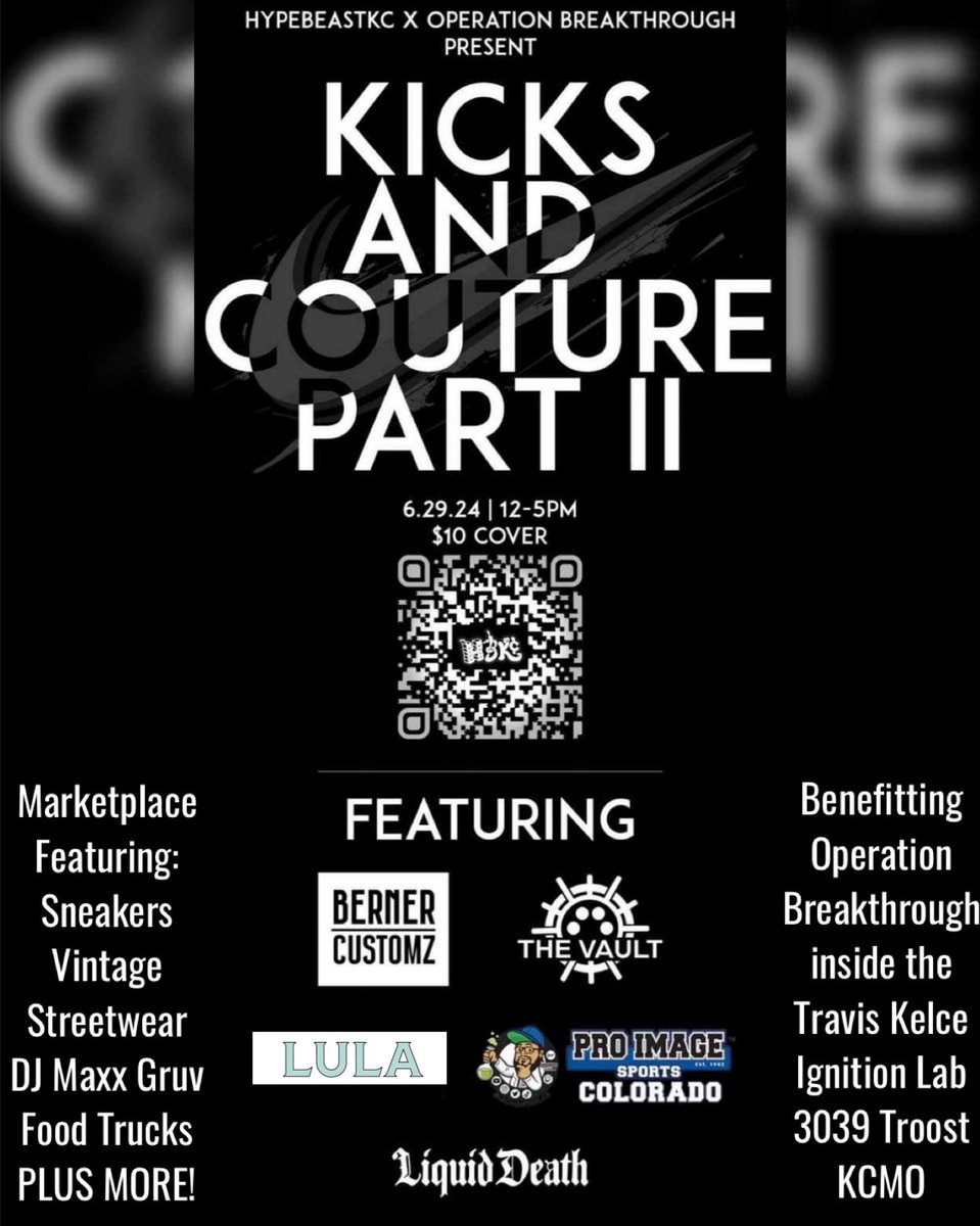 Super excited to be partnering with @HypebeastKc and @KCFashion_ again this year for our 2nd Annual Kicks and Couture fundraiser for Operation Breakthrough! Check it out!