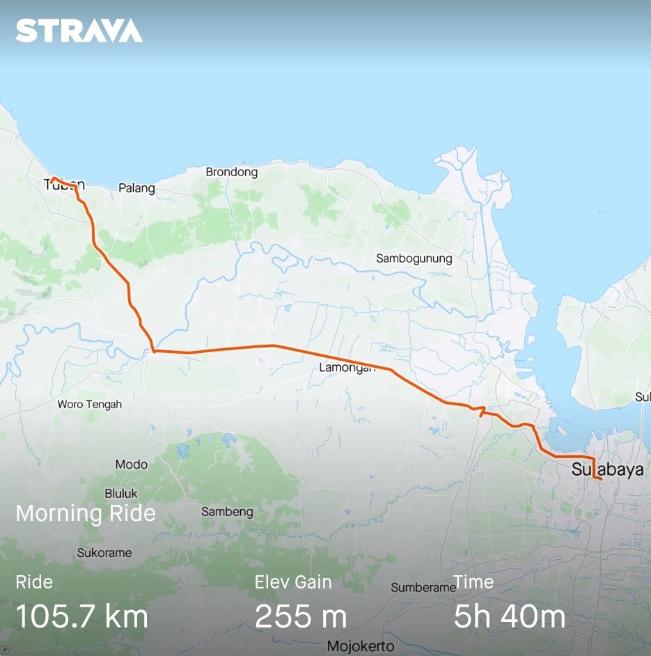 Hari ke enam gowes Bandung - Lombok: 681 KM.

📍 Surabaya