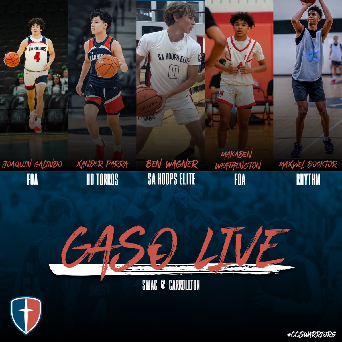 Got some Warriors heading up to <a href="/TexasHoopsGASO/">TexasHoops/GASO 🔗</a> Live Period this weekend. Go get it done! 🛡️🏀 <a href="/BenWagner2025/">Benjamin Wagner</a> <a href="/hooper_jq/">joaquin galindo</a> <a href="/XanderParra/">Xander Parra</a> <a href="/MWeathington4/">Makaden Weathington</a> <a href="/CCSWarriorsSATX/">CCS Warrior Athletics</a>