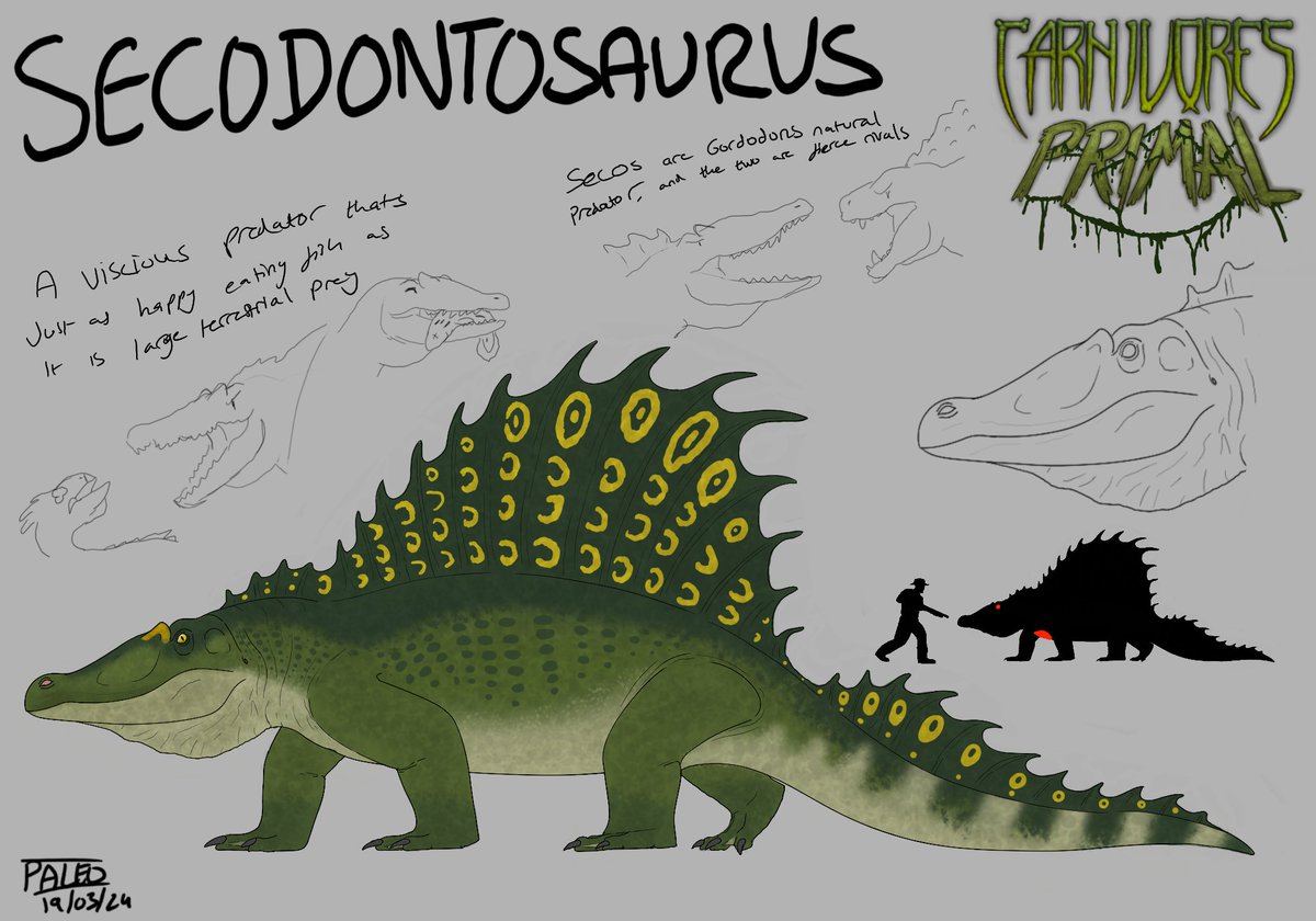 -Secodontosaurus Concept Sheet-

I really wanted this guy to be my flagship swamp monster, and I think it came out perfect. It's design is inspired by alligators, Kenner Dimetrodon toy, modern depictions of dimetrodon, and the JP3 Spinosaurus

❤️🔁 Are incredibly appreciated ^^