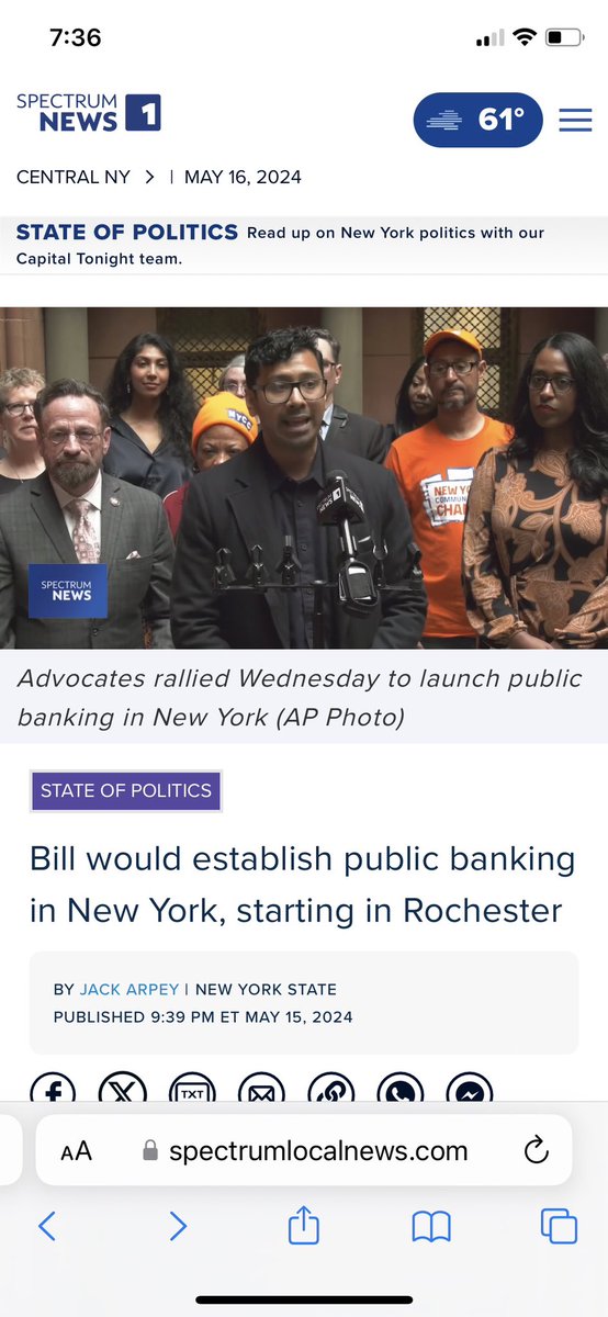 Who’s ready to bring public banking New York? @HarryBBronson & @SenatorBrouk have introduced a bill to establish the Bank of Rochester, which will serve as a launching pad for public banking statewide. Watch our @tousifnyc at yesterday’s rally in Albany: nystateofpolitics.com/state-of-polit…