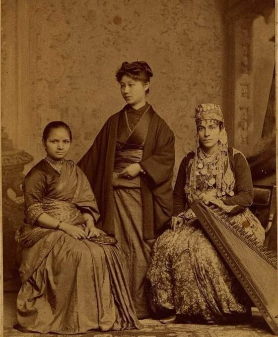 This picture was taken in 1885 and shows Anandibai Joshi of India, Keiko Okami of Japan, and Sabat Islambouli of Syria

They became the first licensed female doctors in their respective countries. 

All were students at the Woman’s Medical College of Pennsylvania, one of the few
