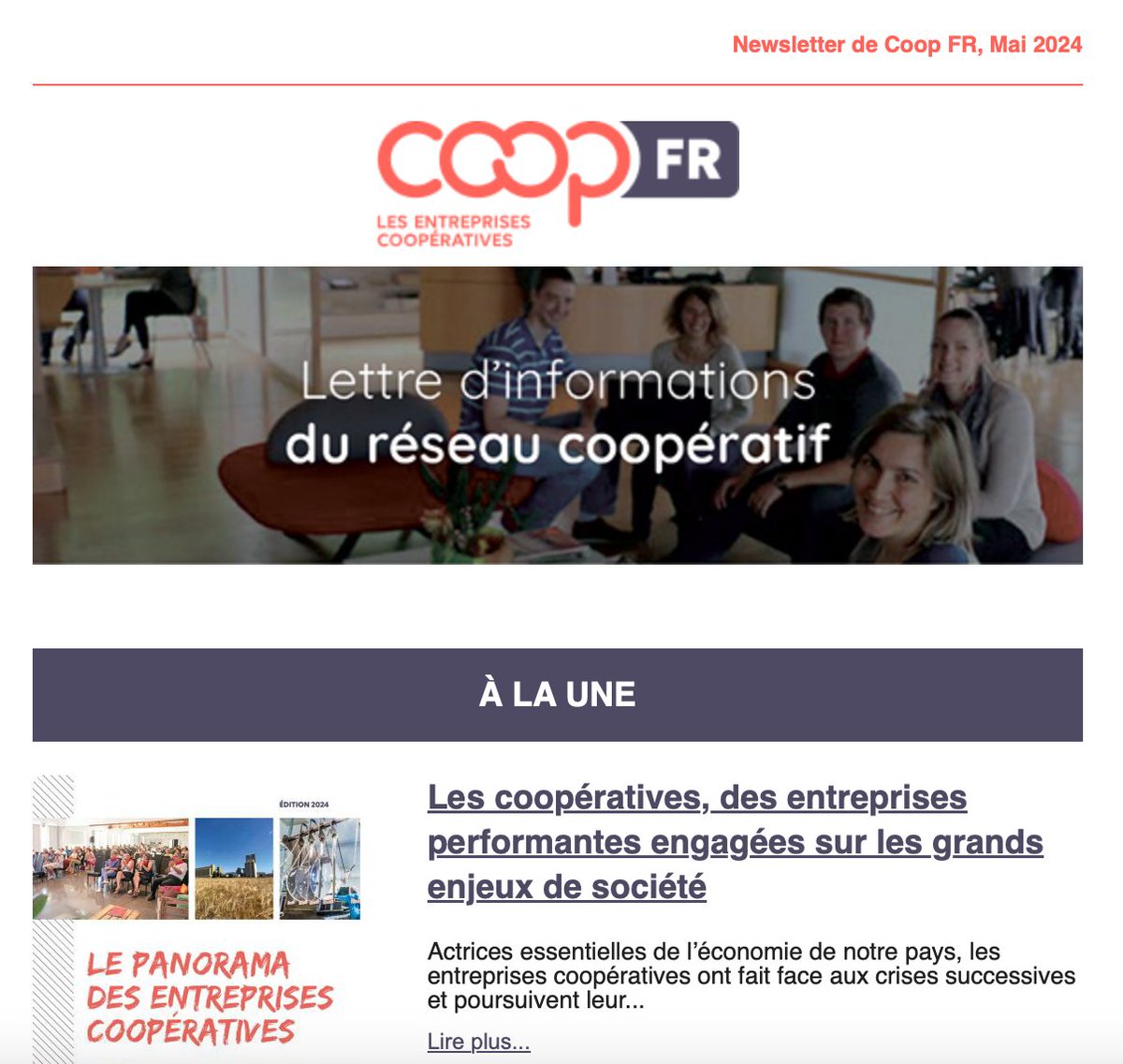 🆕Notre Newsletter de Mai 2024 est en ligne! 🚀En Une, l'édition 2024 du Panorama des entreprises coopératives, seule ressource qui présente chiffres clés, analyse sectorielle, focus, témoignages de l'ensemble des entreprises coopératives ! Il est assorti d'une ressource