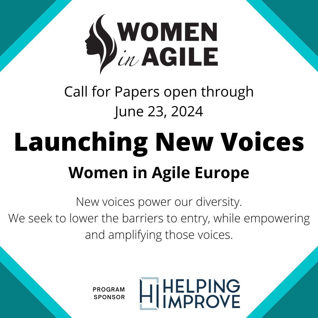 🌟 Exciting Announcement: Join LNV program at Women in Agile Europe 2024 - The Sixth Edition! 🌟
🔗 Submit Your Proposal Here: sessionize.com/women-in-agile…
A heartfelt thank you to our sponsor, <a href="/HelpingImprove/">HelpingImprove</a>!
For more information, visit our LNV page: womeninagile.org/launching-new-… 🚀