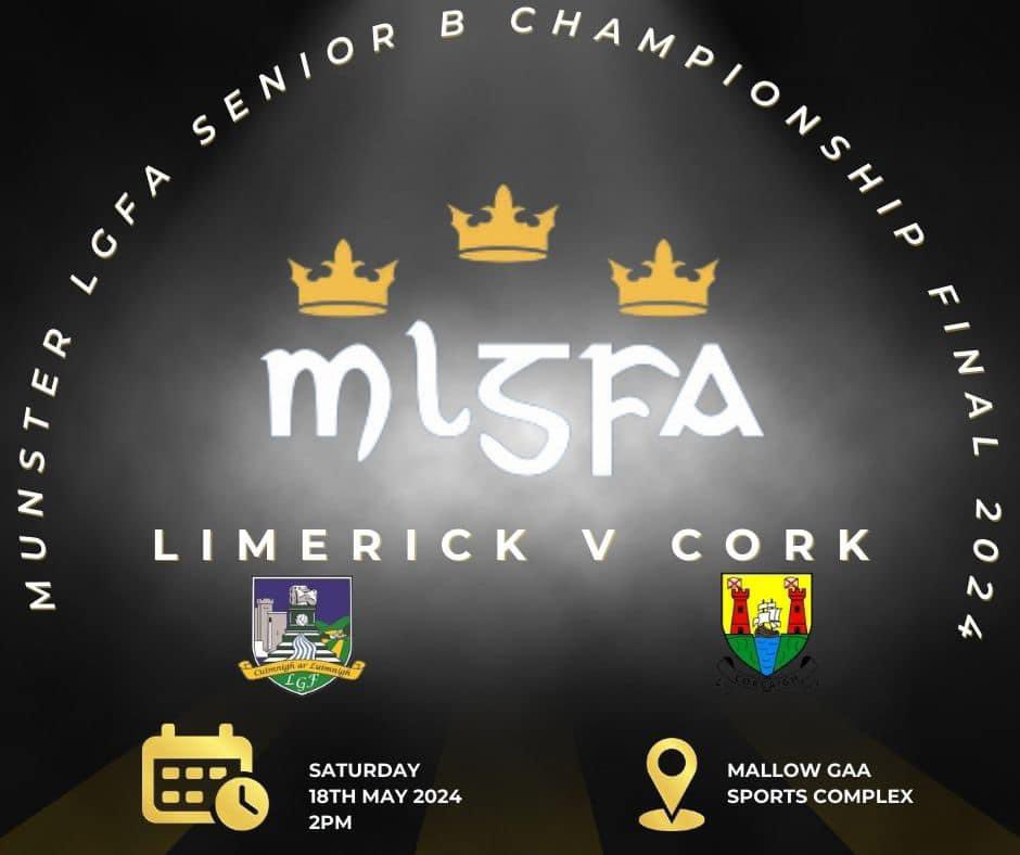 Senior B @MunsterLGFA final this Saturday at Mallow GAA. Throw in at 2pm. Link to tickets in the bio 👆 Come out to support the team 🔴⚪️ @PlayrFit @SuperValuIRL @BlackwaterMotor