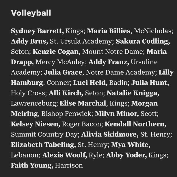 Blessed to be nominated by the Cincinnati Enquirer for The Enquirer All-Star Awards for Volleyball.