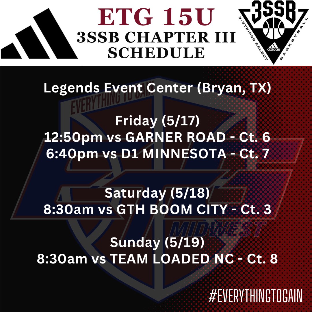 Adidas #3SSB Chapter III 😤 ETG 15U Roster & Schedule 📍 Bryan, TX #EverythingToGain @3SSBCircuit