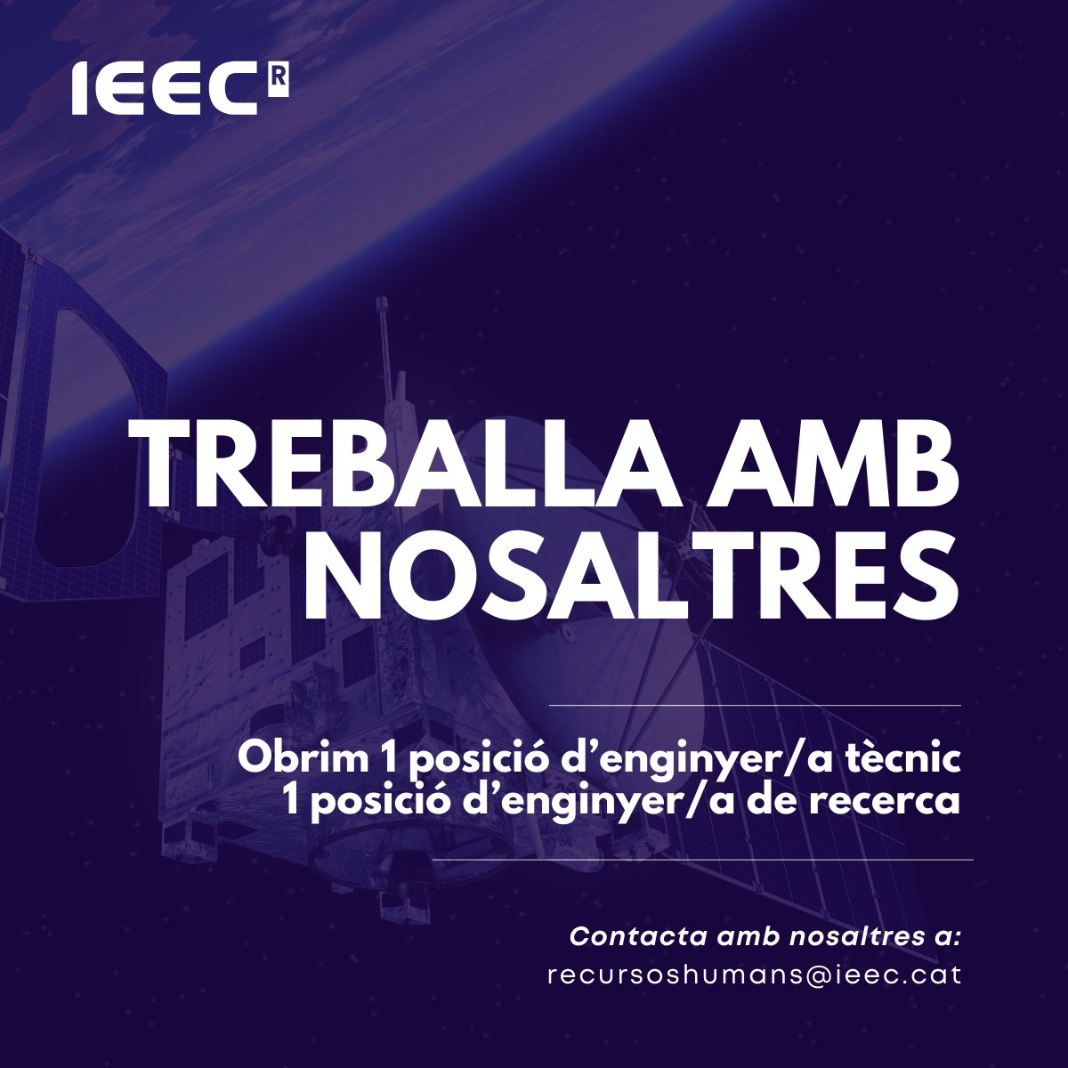 📣 Vols desenvolupar la teva carrera en l’àmbit del #NewSpace? L’#IEEC obre dues noves posicions per a #enginyers o #enginyeres a la seva Àrea de Promoció del Sector Espacial de Catalunya (#APEC).

Les persones seleccionades s’integraran al Grup de Recerca de Codificació