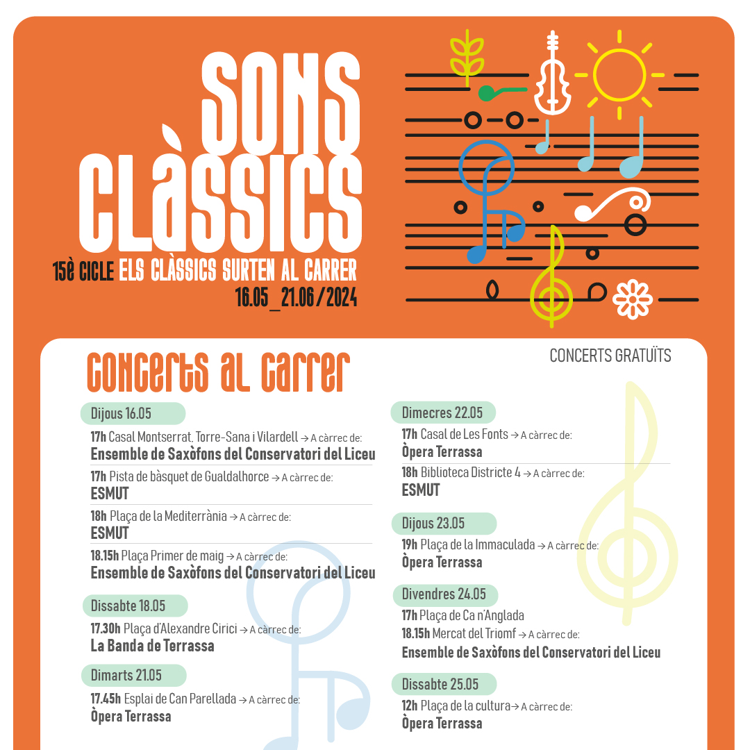 😍Avui dissabte un altre concert del cicle #SonsClàssics. No us perdeu la proposta musical de La Banda de Terrassa, al barri de Pere Parres 👏👏 terrassa.cat/sons-classics