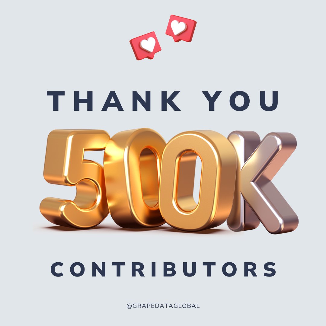 RealGrapeData's tweet image. 🎉 A Monumental Milestone 🎉

We’re thrilled to announce a significant achievement for the GrapeData community - we’ve reached a staggering 500,000 contributors! Here’s to the next 500K! 🥂 #GrapeData #B2B #B2C #London #PremiumData #ThankYou 🌏

🙌 THANK YOU, CONTRIBUTORS 🙌