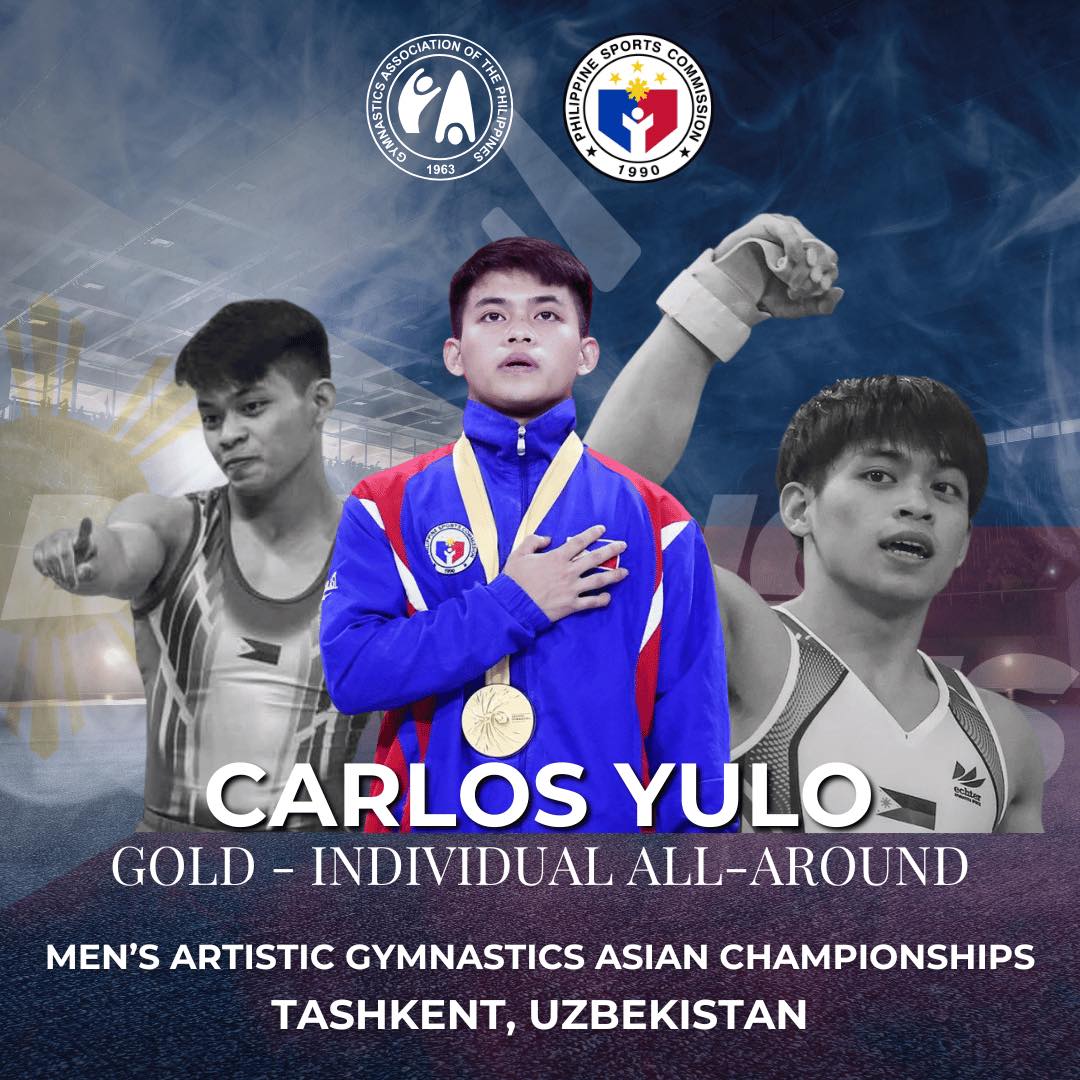 Congratulations, Caloy! 🥇

Filipino gymnast Carlos Yulo won the gold medal in the individual all-around competition at the Senior Men's Artistic Gymnastics Asian Championships held in Tashkent, Uzbekistan.

Yulo delivered an impressive performance, securing a total score of
