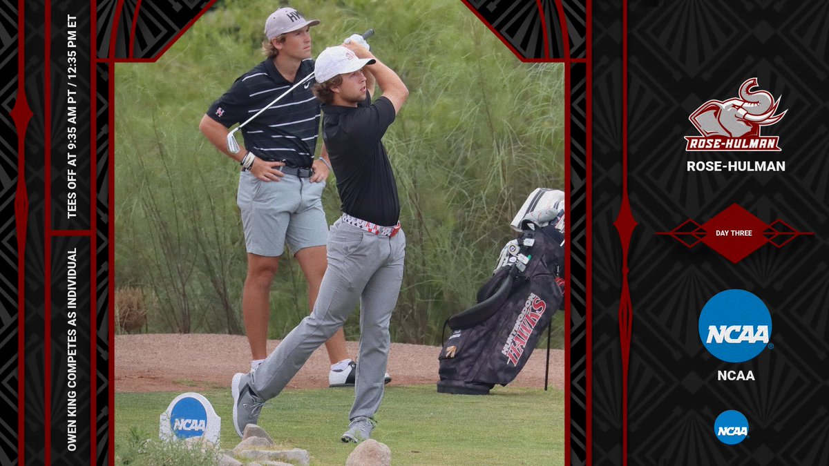 MEN'S ⛳: Owen King continues his hunt for a National Championship TODAY at 9:35 AM PT after becoming the first Fightin' Engineer to make the cut in program history. #GoRose

📍: Las Vegas, Nevada
⏰: 9:35 AM PT
📊: bit.ly/3UXUQHo
📄: bit.ly/3sLgD9V