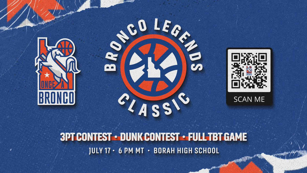 Join us this summer for an UNPRECEDENTED PRO BASKETBALL EXPERIENCE in the Treasure Valley! 🏀3pt Contest 🏀Dunk Contest 🏀Full TBT Game 📅 July 17th | 6pm MT | Borah HS 🎟️TICKETS ARE ONLY $10 - Get Them Now 👇eventcreate.com/e/broncolegend…