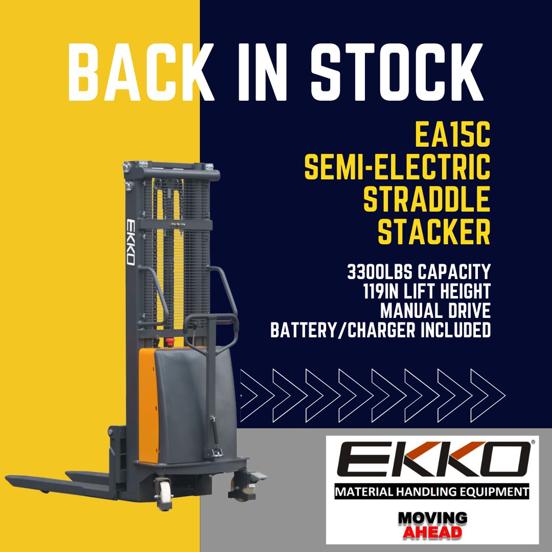 The EKKO EA15C Semi-Electric Fork-Over Stacker is designed with the combination of the versatility of forklift and a pallet stacker. Contact us today for pricing and dealer opportunities 877-232-6517 info@ekkolifts.com ekkolifts.com #forklift #materialhandling #ekko