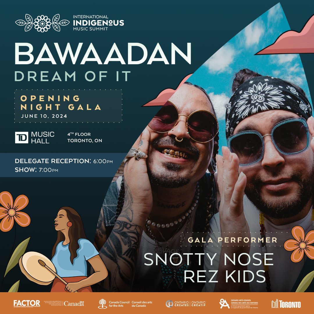 GALA ANNOUNCEMENT: Snotty Nose Rez Kids🔥Performing June 10th at our Opening Night Gala at the <a href="/tdmusichall/">TD Music Hall</a> 🔗 in bio to get your tickets #IIMS2024 <a href="/TheRezKids/">Snotty Nose Rez Kids</a>