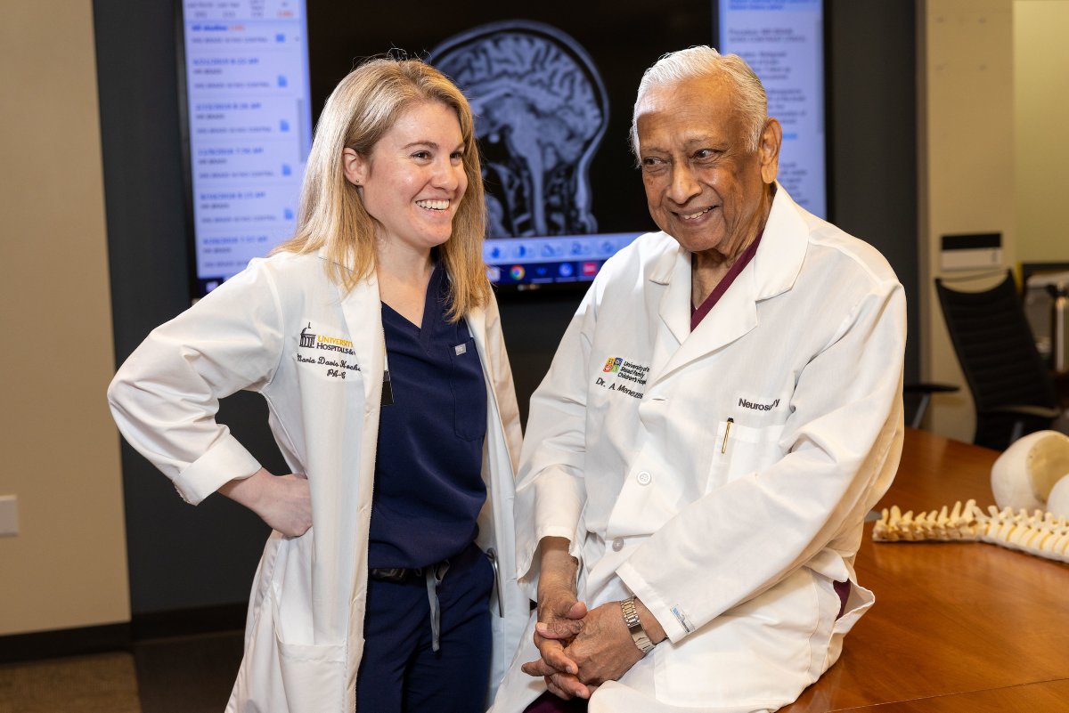 In 1999, Arnold Menezes, MD, treated 8-year-old Maria Davis, who had a brain tissue defect and a cervical spine disorder. Today, Maria is a certified physician assistant with UI Health Care. Meet this world-renowned neurosurgeon with 50 years at @uiowa: spr.ly/6010dROK2