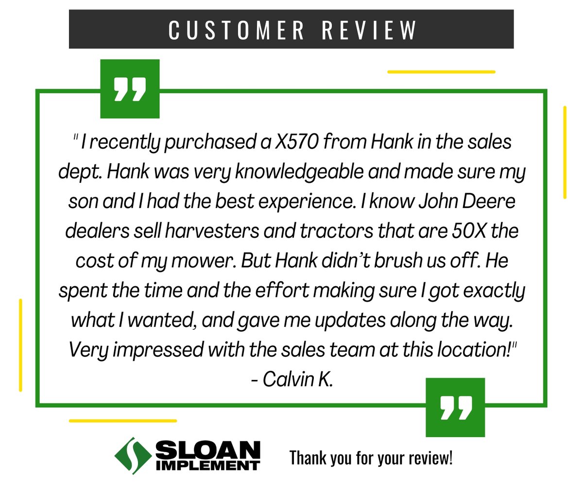 Shout out to our Hank at our Atwood, IL location! Thank you for the review, Calvin! 🌟🌟🌟🌟🌟
-
#johndeere #johndeeredealer #testimonial #sloans #sloanimplement