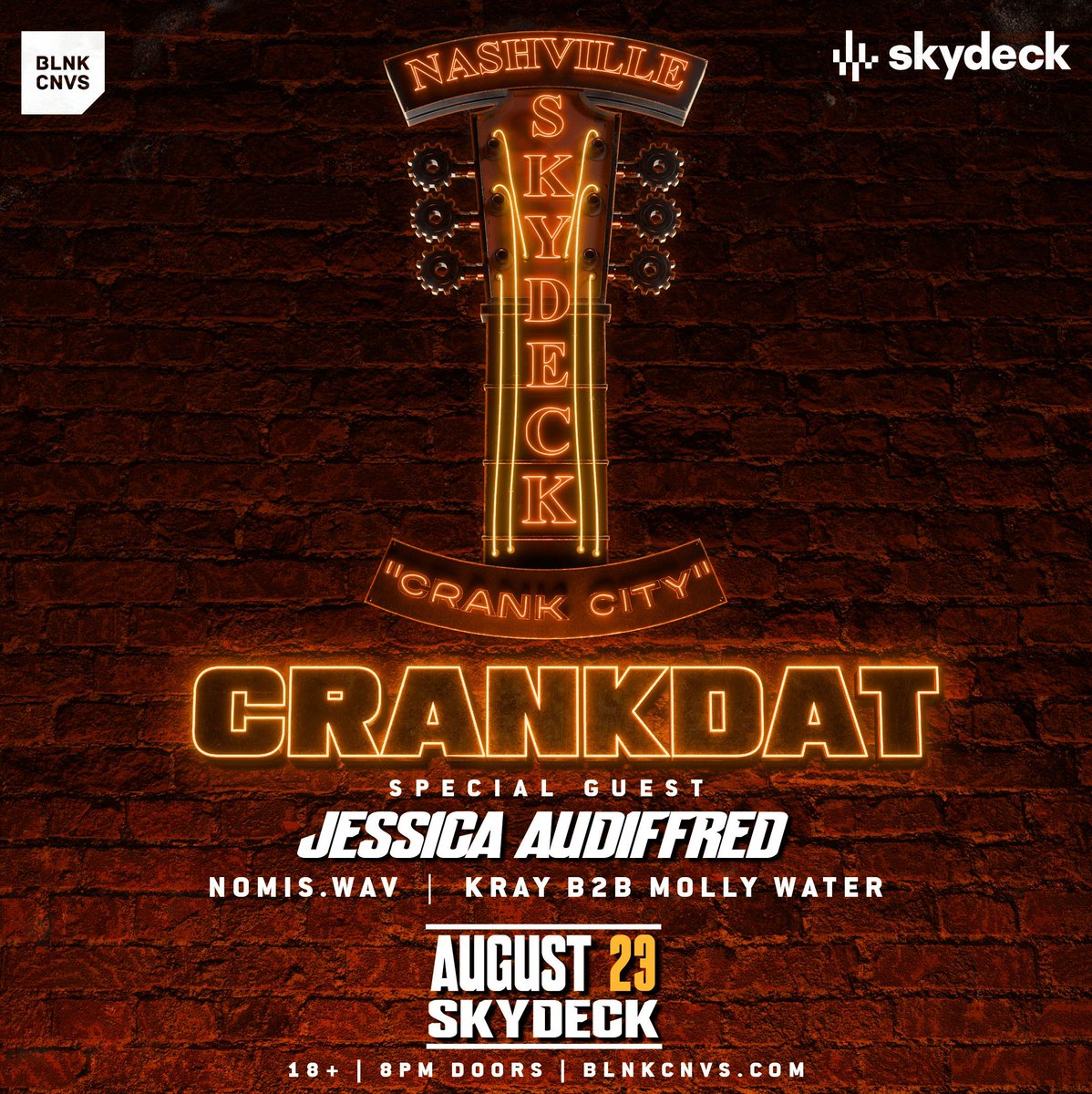 Bringing another banger to Skydeck in Nashville 🔥 @crankdat & @jessicaaudiffred on August 23rd! Tickets are on sale now!