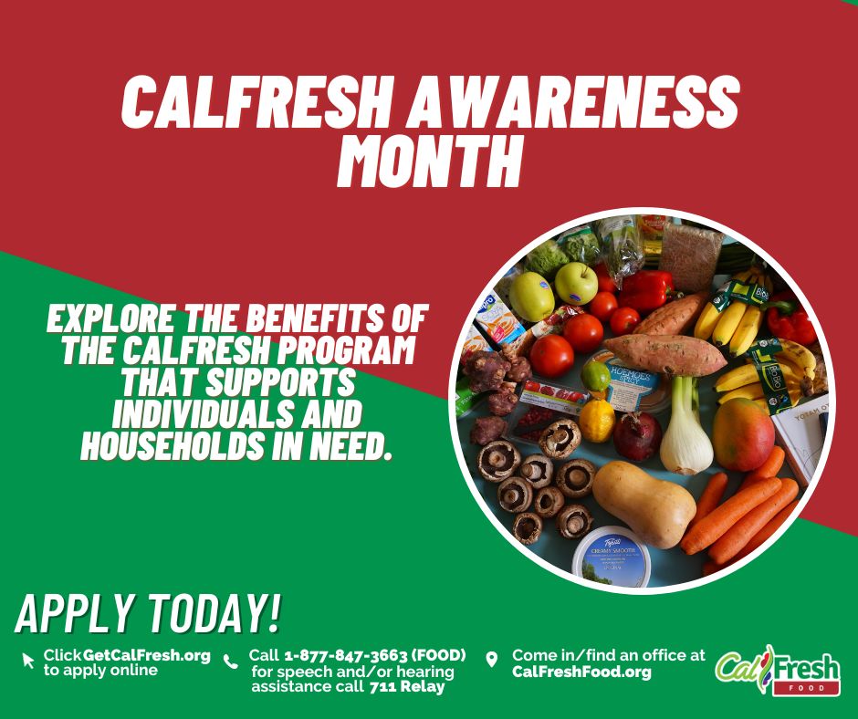 May is CalFresh Awareness Month! Explore the benefits of the CalFresh program, which supports individuals and households in need. Learn how to apply at CalFreshfood.org 

#FoodForAll #familywellbeing #childwellbeing #CalFresh #CalFreshHealthyLiving