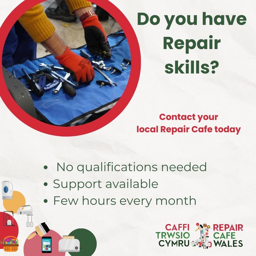 Calling all volunteers! @RepairCafeWales in Flintshire needs your skills and passion for sustainability. Join our team and make a difference in your community. Get involved today! #VolunteerOpportunity #RepairCafe