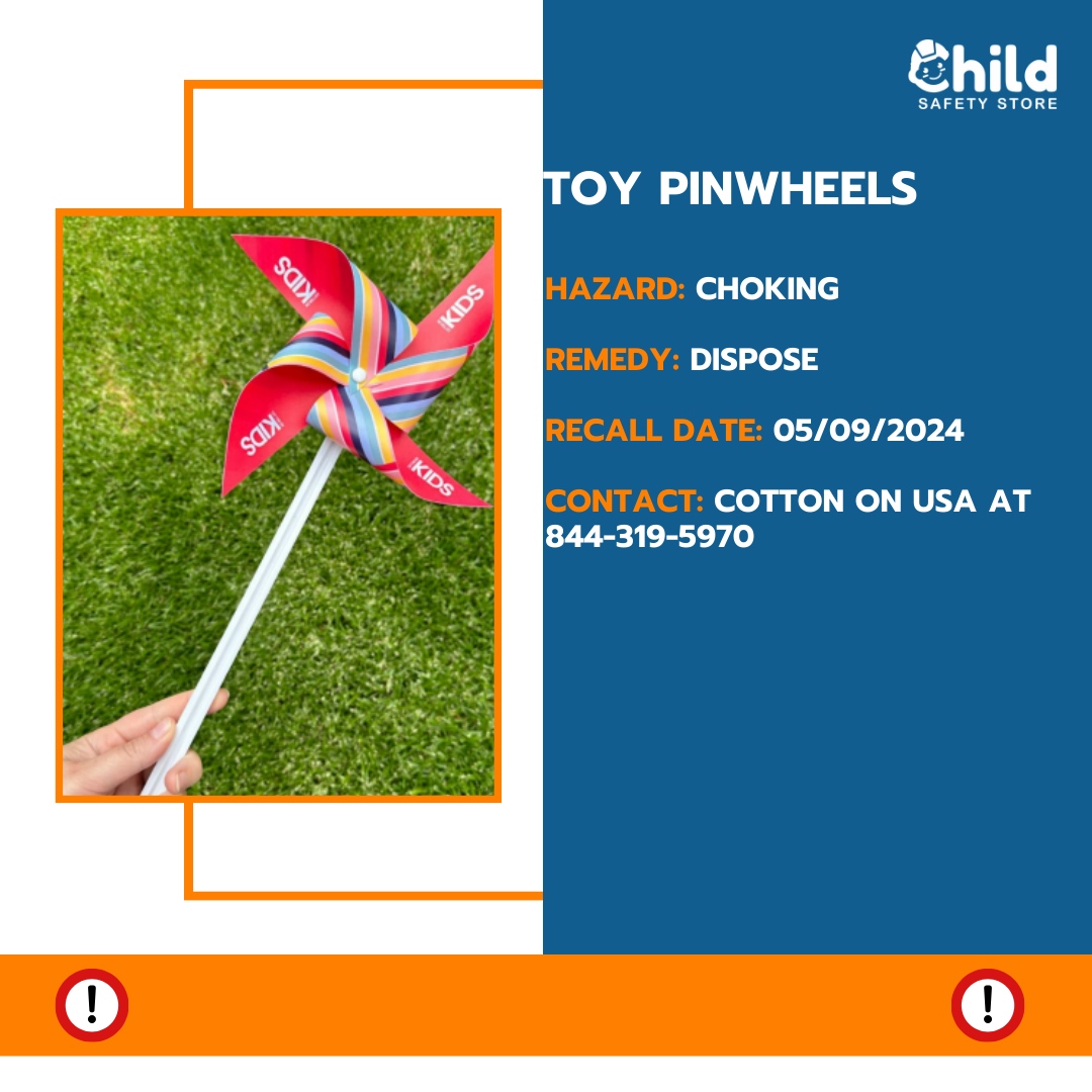 Product: Toy Pinwheels Hazard: Choking Remedy: Dispose Recall date: May 09, 2024 Contact: Cotton On USA at 844-319-5970 #productrecalls #recalls #safety #childproductrecalls #parenting #momlife #dadlife #childsafety #cpscrecall