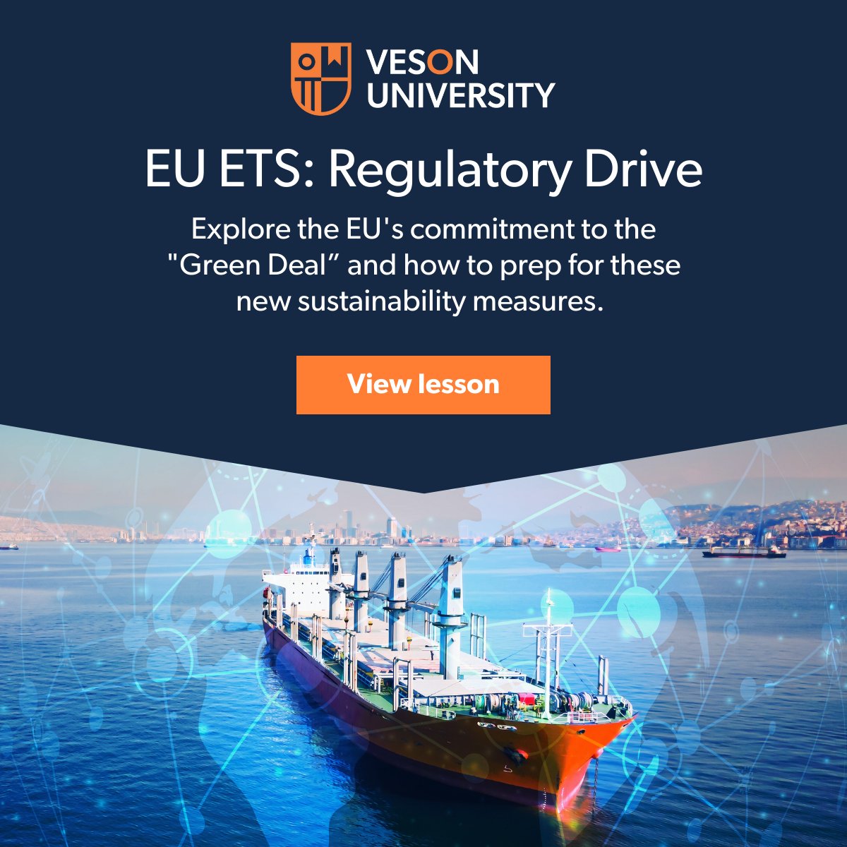 Our free 30-min Veson University course, 'EU ETS Regulatory Drive,' outlines the scope of the EU's commitment to the #GreenDeal. Set up a free University account to watch: hubs.ly/Q02wzrcj0 #ClimateAction #Sustainability #EUETS #ClimateNeutrality #ProfessionalDevelopment