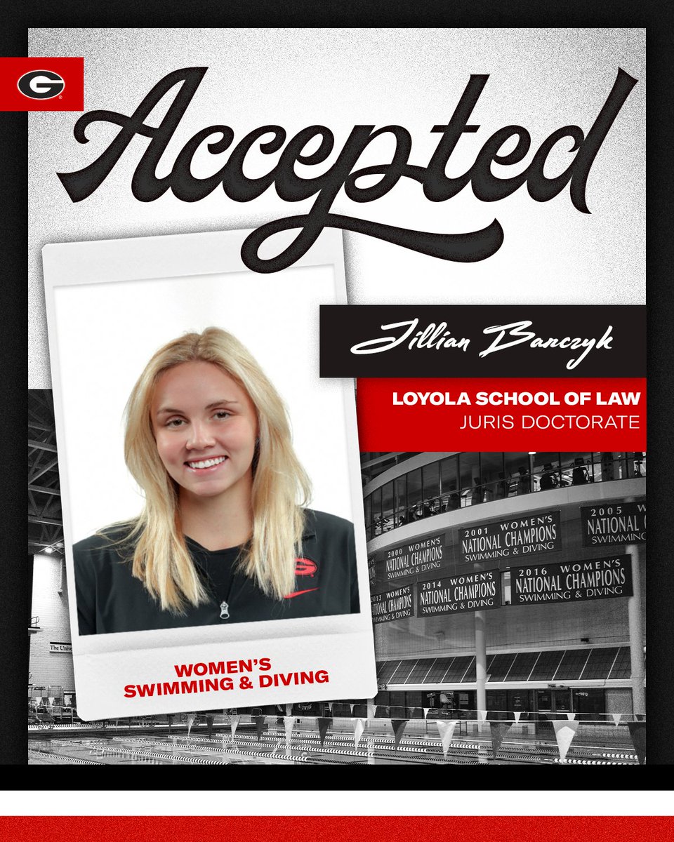 Congratulations to Jillian Barczyk of @ugaswimdive on her acceptance into the Loyola School of Law! Jillian recently completed her undergraduate degree in Regenerative Bioscience from @uga_collegeofag. Congrats, Jillian! @jillian_barczyk