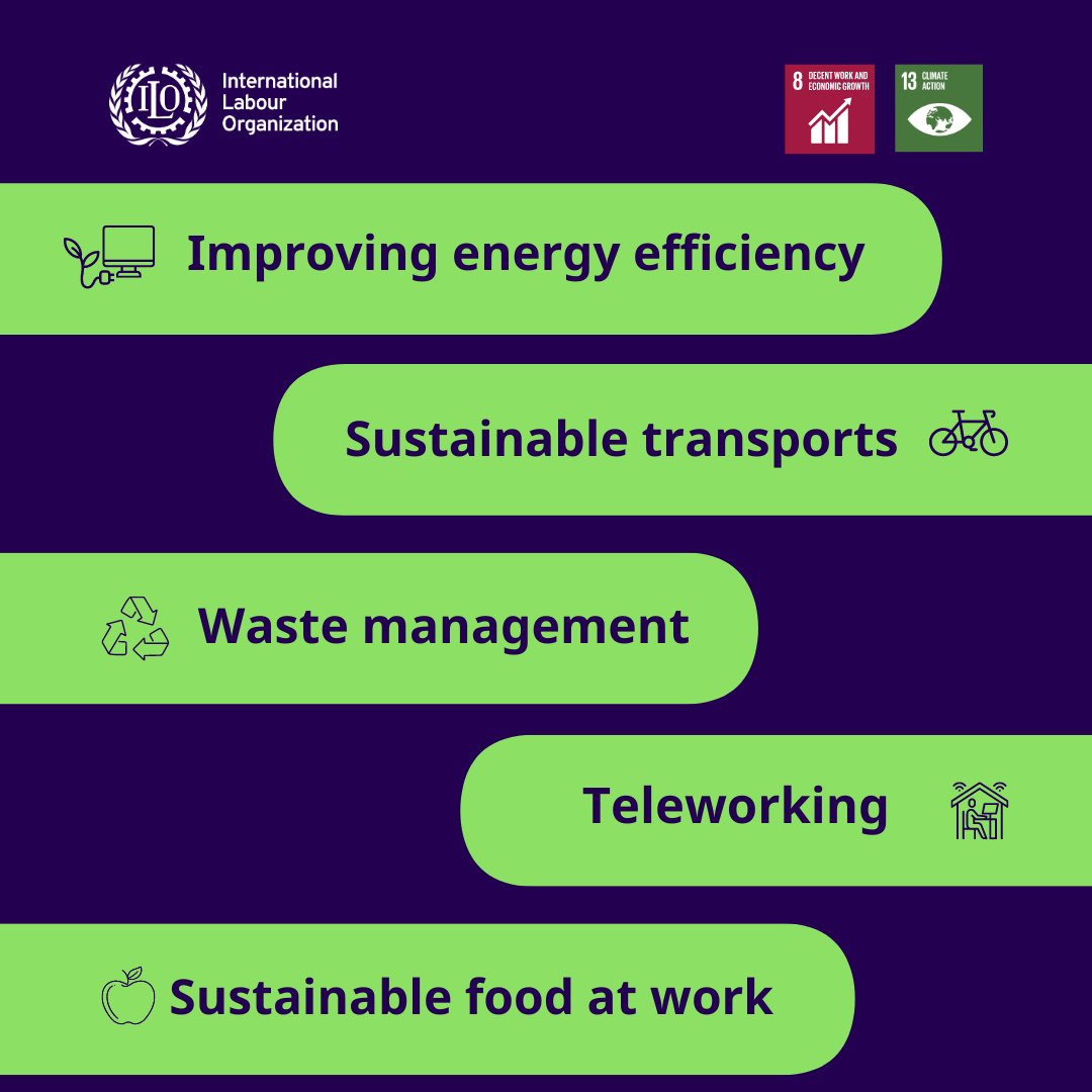 How green is your workplace? Let’s push for sustainability in every area: 💡 Energy efficiency 🚲 Sustainable transport ♻️ Effective waste management 🏠 Teleworking options 🍏 Sustainable food choices What steps are you taking to make your work environment more sustainable?