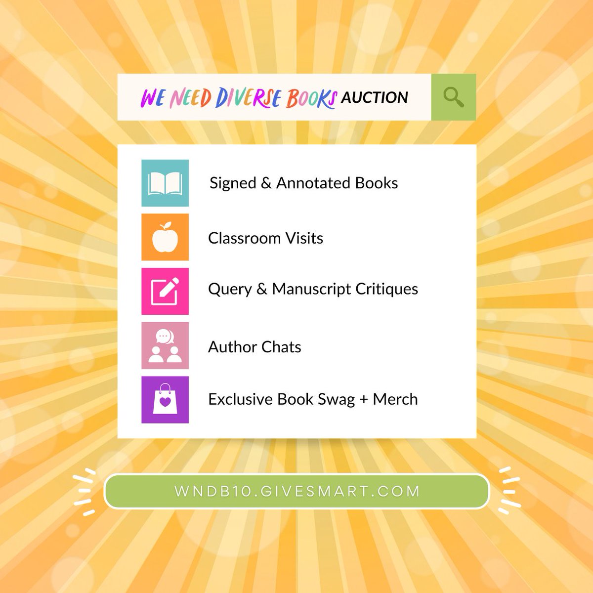 📢 Our 10th Anniversary Auction is officially OPEN! We have classroom visits, author chats, writing critiques, original artwork, and signed/annotated books up for auction—plus so much more 👀 📅 Bidding open: May 16th - May 21st (until 9:00 PM ET) 💻wndb10.givesmart.com