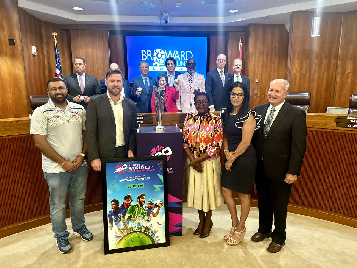 TBT: The ICC T20 Men's World Cup trophy made its way into the Broward Commission meeting. The first ever championship games on U.S. soil will be played at Broward Stadium in June. The second most watched sport in the world! Be part of it. icc-cricket.com