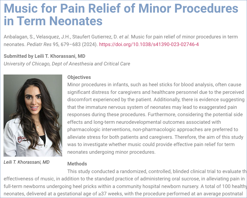 In the new issue of the SPPM News, Leili T. Khorassani, MD explores: "...the aim of this study was to investigate whether music could provide effective pain relief for term neonates undergoing minor procedures."
ow.ly/4sw650RGhB2
#PedsPain #PediatricPain #PainMedicine