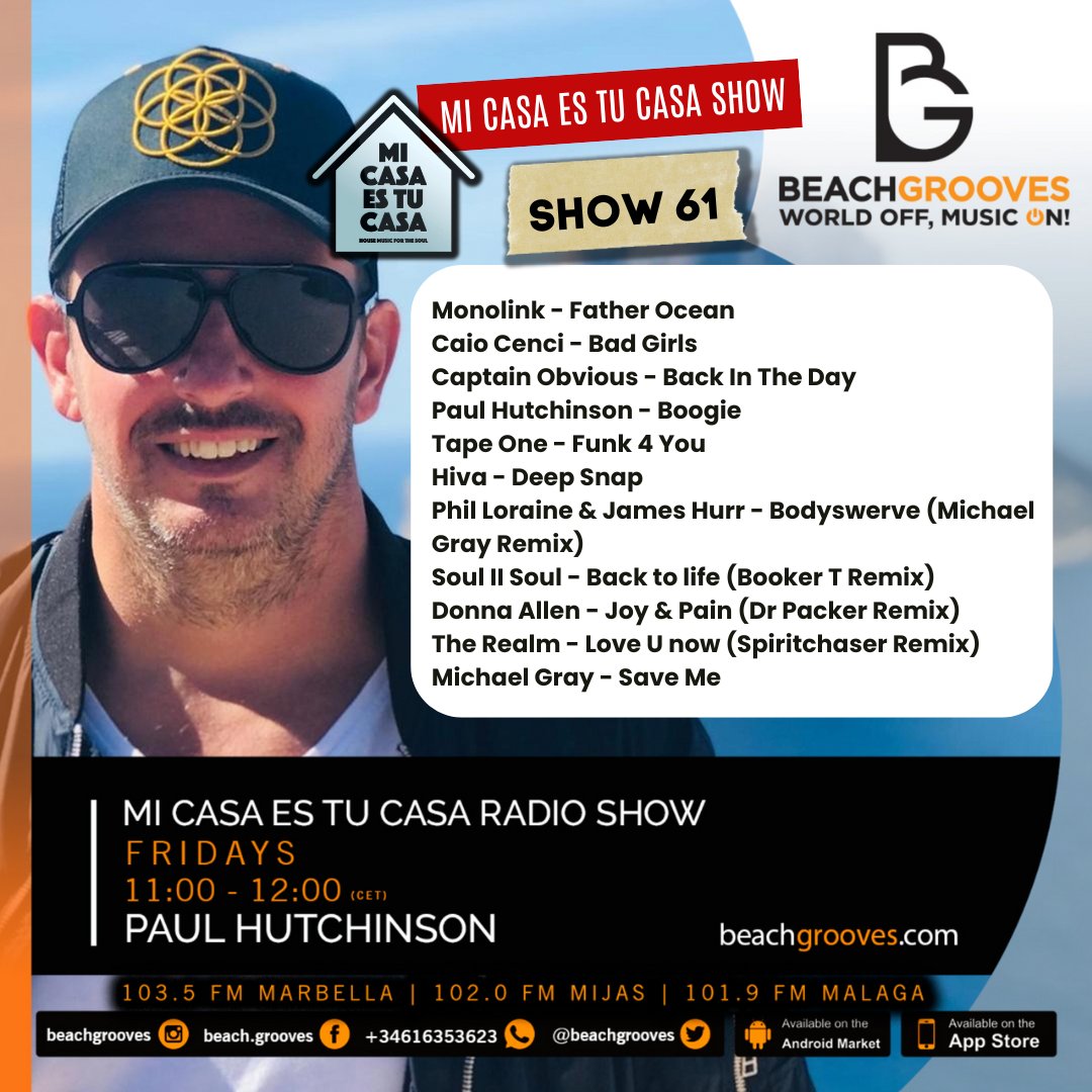 Back on the Marbella Airwaves tomorrow morning with another Mi Casa es Tu Casa radio show on Beach Grooves Radio.

#housemusicforthesoul #soulfulhouse #deephouse #marbella #estepona #malaga