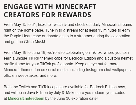 ThatVideoJacob's tweet photo. For those who are unaware, the capes WILL be made available in Java by July 8th, as long as you redeem them by June 30th. https://t.co/mRs8lLQzSx