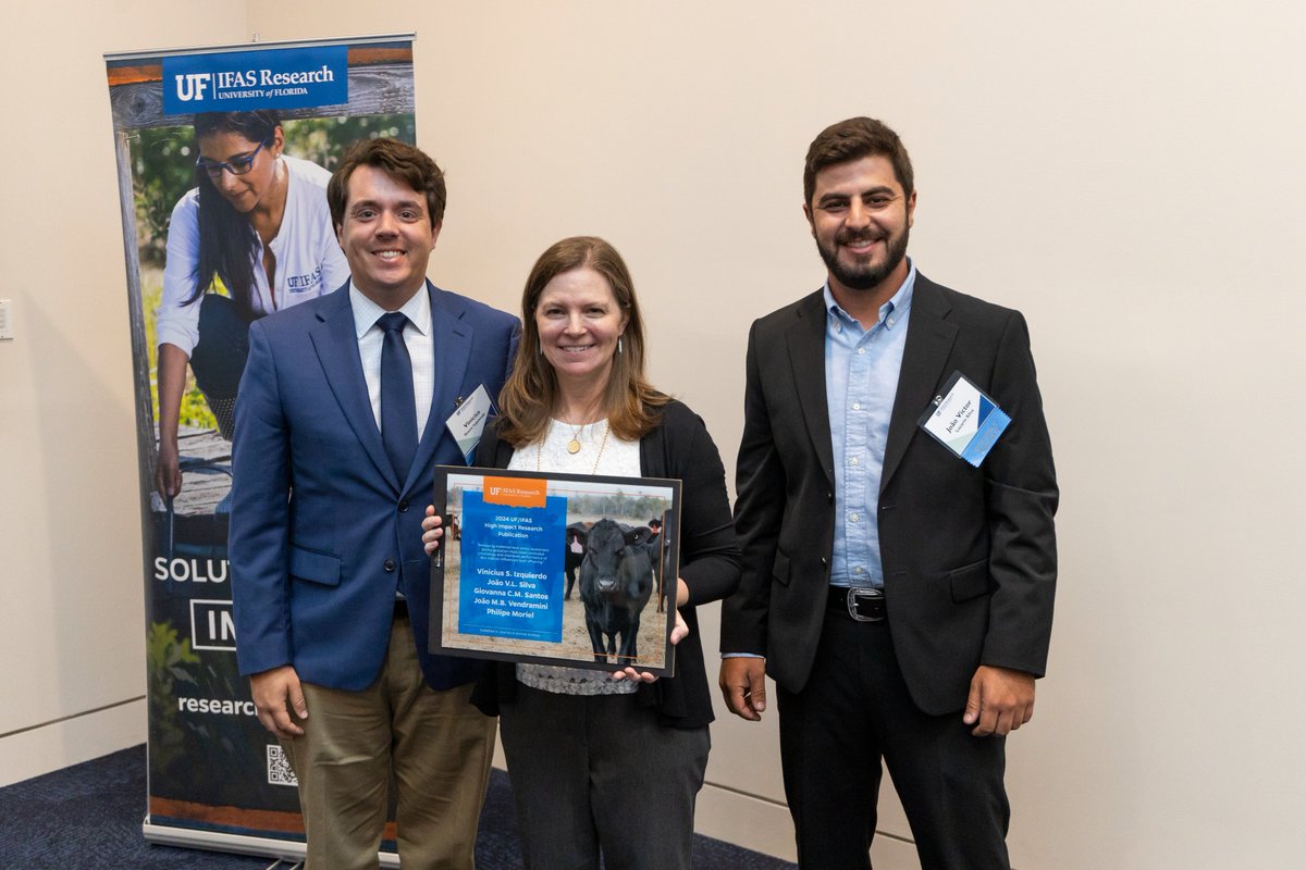 At the Florida Agricultural Experiment Stations (FAES) Annual Research (RES) Awards Ceremony, Vinicius Izquierdo and Joao Lazarin were present to receive the award for '2024 UF/IFAS High Impact Research Publication.'