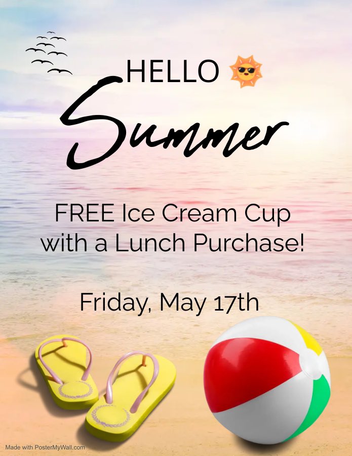 Free ice cream cup tomorrow at our elementary buildings with a lunch purchase! 🍦

A lunch meal includes at least 1 fruit or vegetable choice, plus an entree, milk and an additional vegetable!