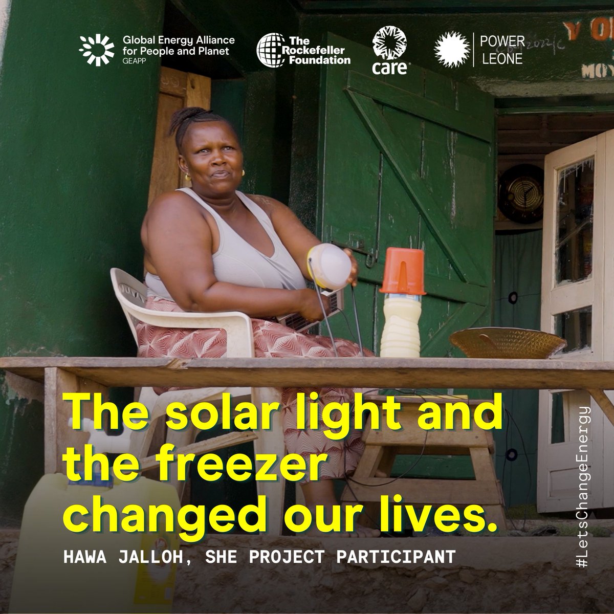 Hawa is one of the 8k women in Sierra Leone being supported by the Solar Harnessed Entrepreneurs (SHE) Project by @CARE @RockefellerFdn @EnergyAlliance. Watch how this $2.5m pilot project aims to help women expand their livelihoods through #cleanenergy💚 youtu.be/nK-ceJvPHxE