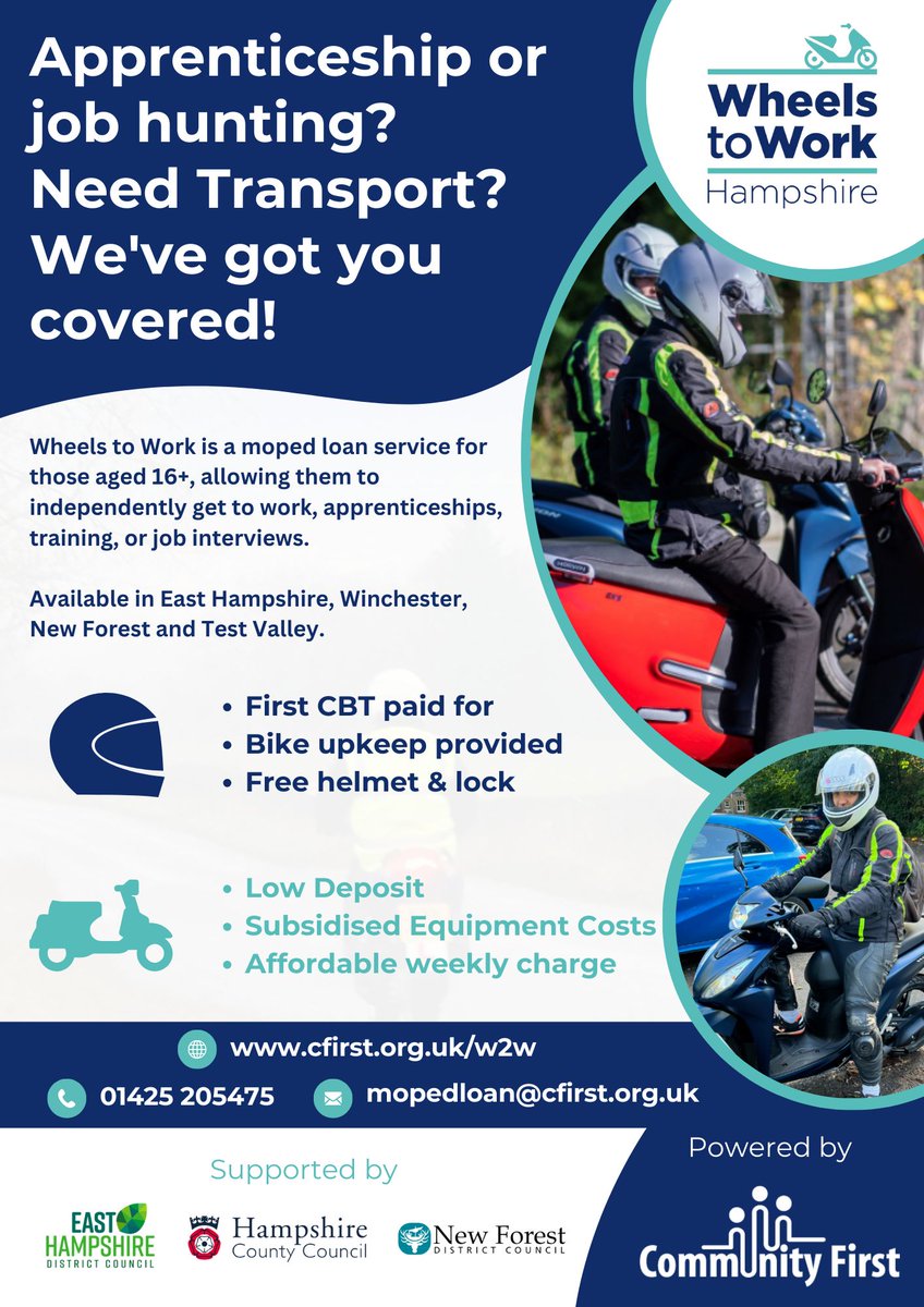 Know a young person struggling to find work due to a lack of transport?

Wheels to Work is here to help with great weekly rates and your CBT covered.