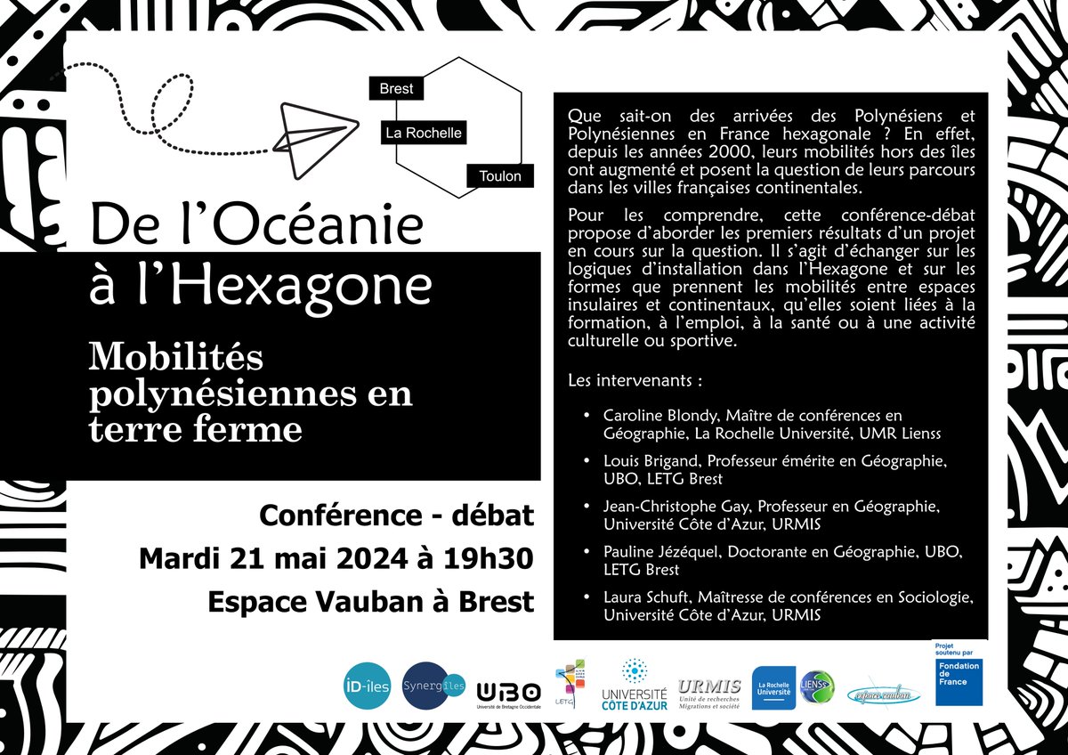Une conférence débat se tiendra au Vauban à Brest le mardi 21 mai à 19h30 sur la thématique des mobilités polynésiennes dans l'hexagone