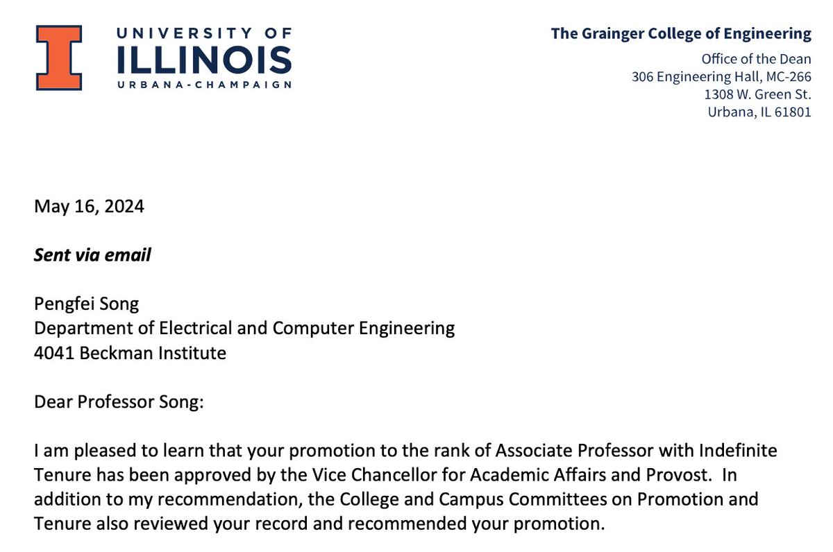 Happy to share that my promotion to Associate Professor with tenure has been approved. Huge thanks to my incredible lab team, supportive faculty mentors and the ultrasound community, and the unwavering backing of UIUC leadership for making this milestone possible! #Grateful