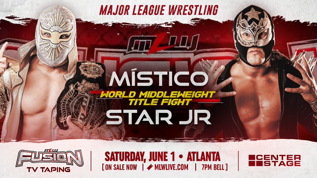 MÍSTICO VS STAR JR. EN MLW Gran oportunidad tendrá el próximo 1° de Junio en Atlanta el espectacular Star Jr. que disputará el Campeonato Mundial Medio de MLW en contra de Místico.