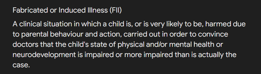 The Fabricated or Induced Illness (FII) 'definition was expanded in 2017 to include ‘medically unexplained symptoms’ and ‘perplexing presentations’'

We were hit with both in Jan '22 when @NHSGrampian & @camhsnhsg decided Anna's #LongCovidKids was caused by my 'anxieties'.