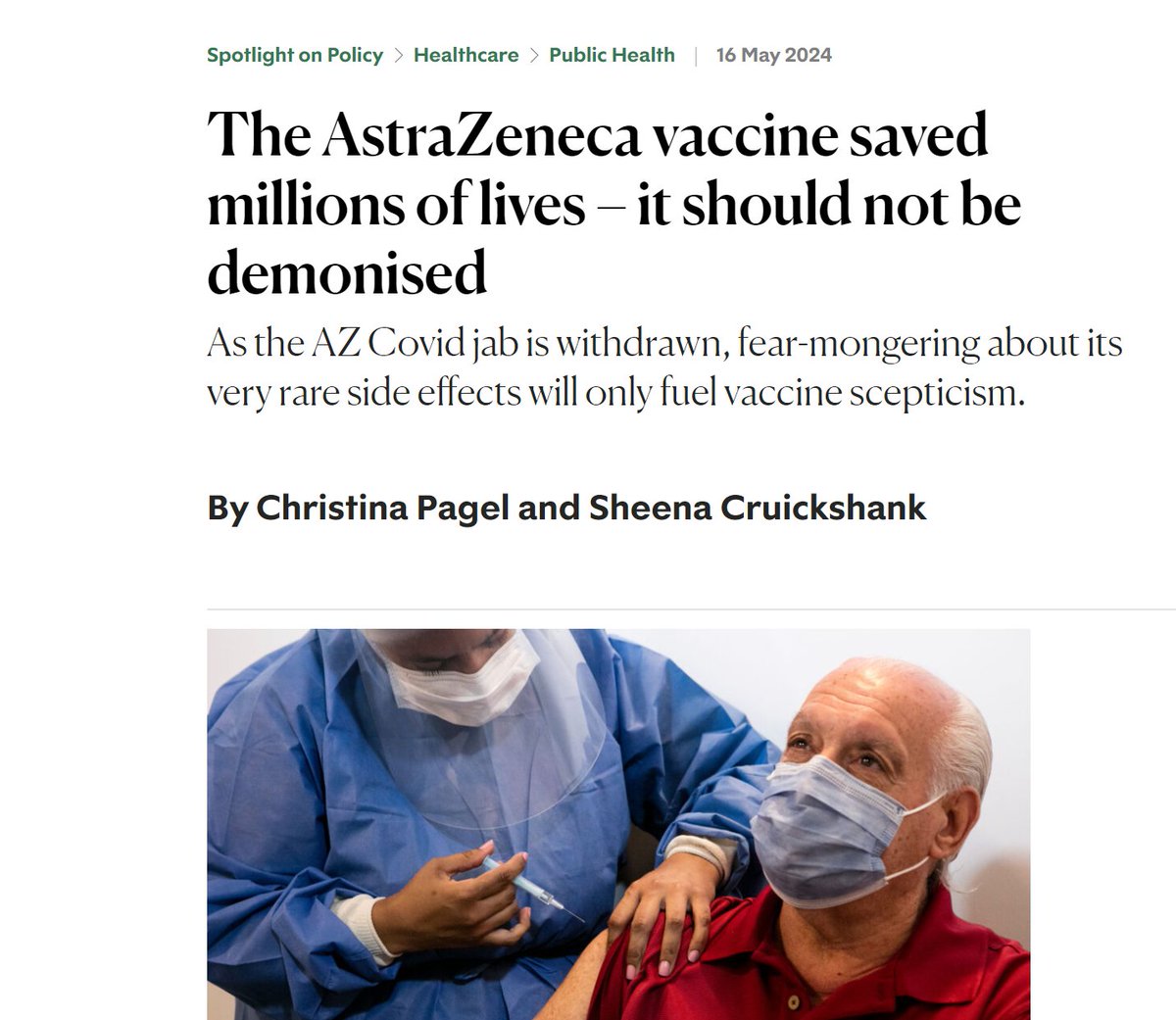 Prof @sheencr & I wrote an article for @NewStatesman about the withdrawal of the Covid AstraZeneca vaccine and why it's not a sign of anything bad going on. Sheena's immunology explanations are on point! newstatesman.com/spotlight/heal…