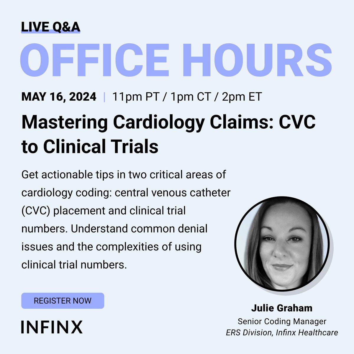 Infinxinc's tweet image. Today’s the day! Our expert-led webinar on minimizing insurance denials and maximizing reimbursement in cardiology coding is happening in just a few hours.
Register here: hubs.li/Q02xqPJS0
#CardiologyCoding #DenialsManagement #HealthcareOperations #RCM