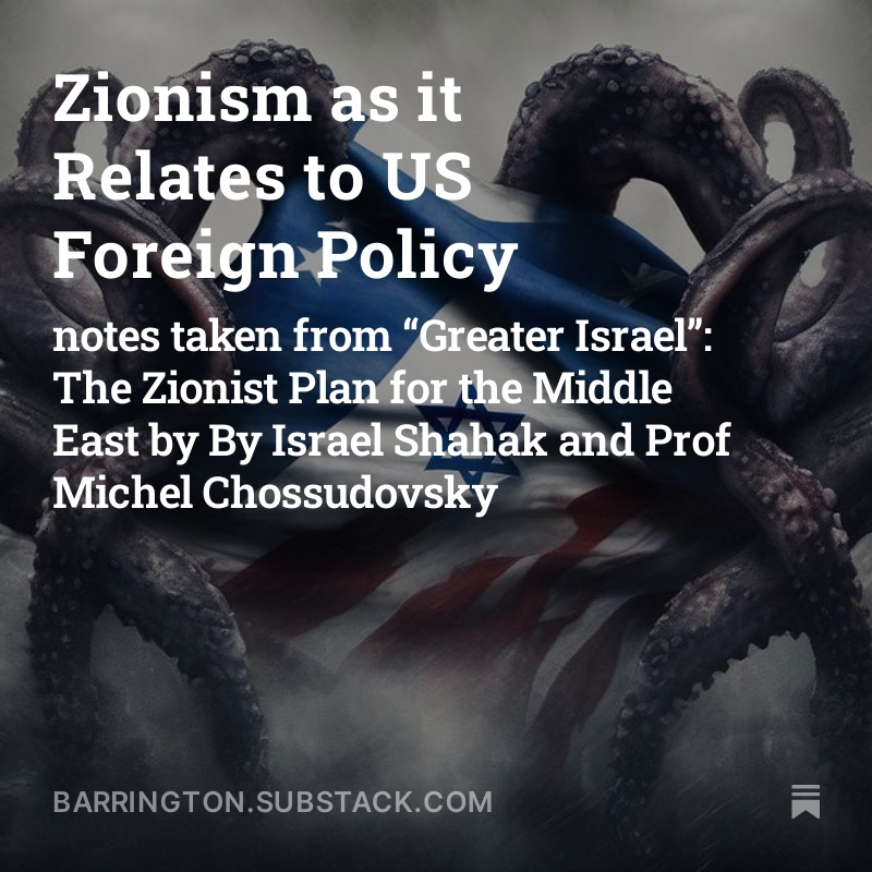 If you ever wanted some basic insight to Zionism and the role it plays it's dominance of American politics, please check out this articlenote. barrington.substack.com/p/zionism-as-i…