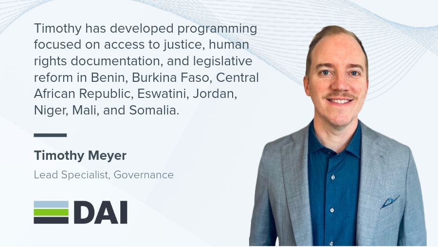 Help us welcome Timothy Meyer to our #Governance team! Timothy will be working within the Security, Transparency, #Accountability, & Rule of Law practice. buff.ly/4bGqAGu @PeaceCorps @USAIDLiberia @USAIDSomalia @USAIDDRG @UofMNLawSchool