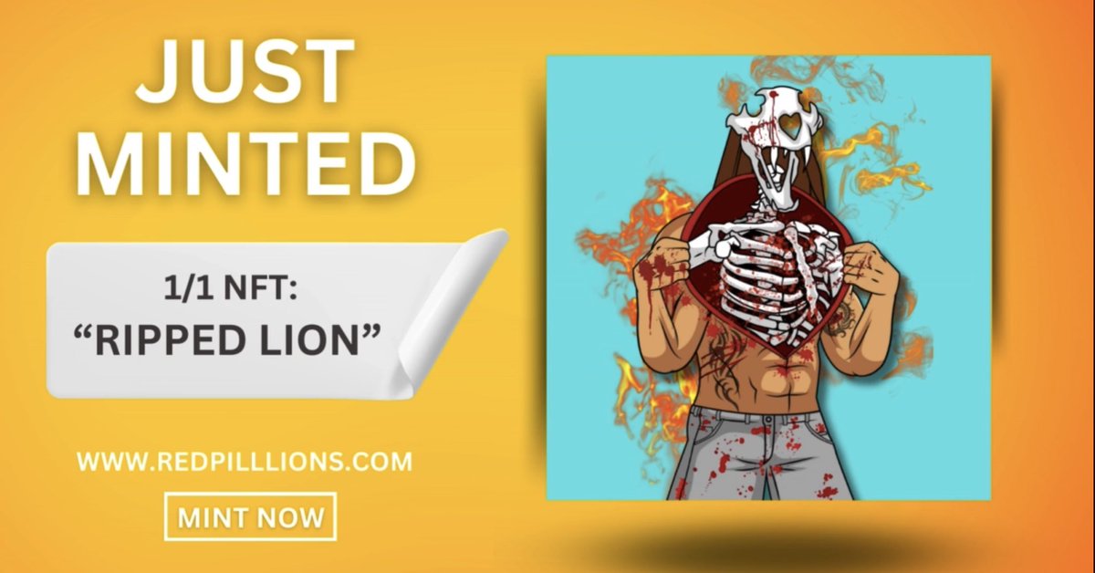 The 1/1 Ripped Lion Has Been Minted By Holder <a href="/82koby/">Michael Kobrynovich</a>! 

Leaving us with 11 More 1/1’s still out there!! Including The Terminator Lion, The Lambient Lion and more!!! 

#NFT #CryptoArt #DigitalArt #NFTCommunity #BlockchainArt #NFTCollector #CryptoCollectibles #DigitalAssets