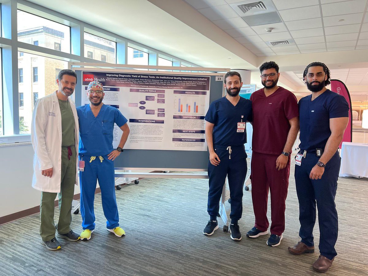 Check out our chiefs! They presented our fellows’ QI project on optimizing DSE & XSE at the Annual UTMB GME Quality Improvement Session. @utmbhealth @docHJ #QI #qualityimprovement #CardiologyFellow #EchoFirst #Research #Leadingbyexample